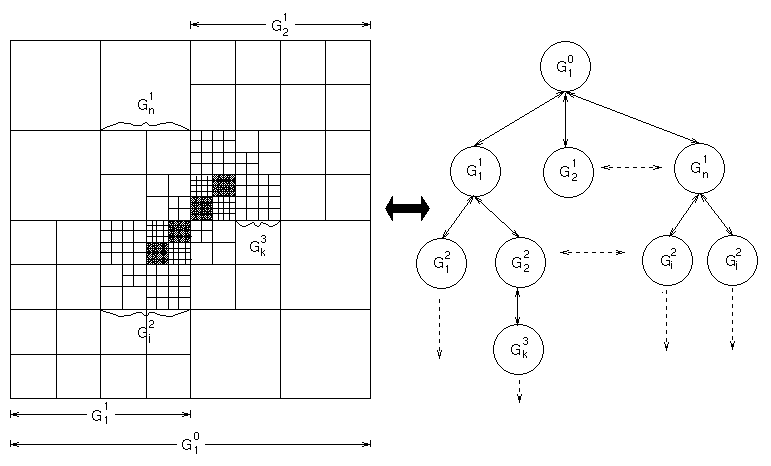 Figure of the grid hierarchy and the directed
acyclic graph representation of the grids