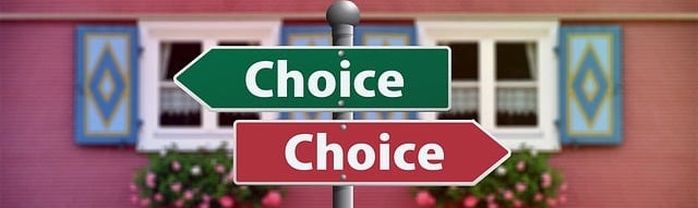 two arrow street signs with the word choice on them, each pointing a different way