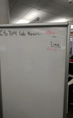 CS314 Help Hours Signup Board on a typical Monday.