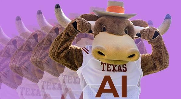 The Hustle Features CDSO's MSAI Program’s Impact Across Industries UT's Hook 'em flexing muscled with "AI" superimposed on their jersey. Photo credit: UT, graphic edits credit: The Hustle.
