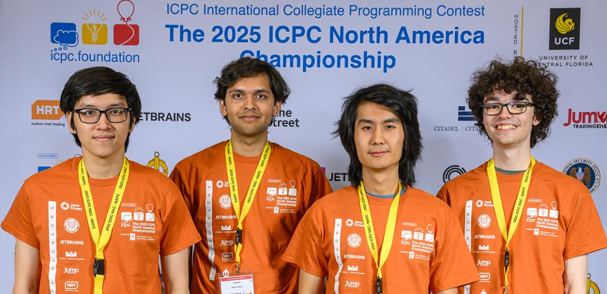 UT Programming Team from left to right: Trung Dang (coach) and teammates Aaryan Prakash, Mark Wen, and Dylan Smith.
