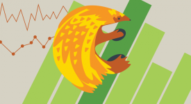 Illustration of a pangolin with line and bar graphs