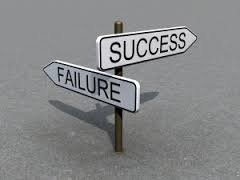 crossroads sign with failure in one direction and success in the other