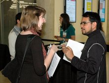 A UTCS students discusses her resume with a Google representative.