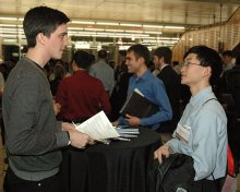 UTCS Student Jack Jiang discusses his resume with a rep from an FoCS partner com