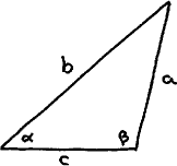 The triangle labeled angles: alpha, bravo and sides a, b, c.