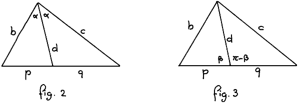Two bisected and labeled triangles as figures 2 and 3.