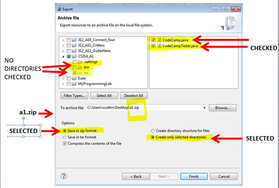 Creating a zip file via Eclipse