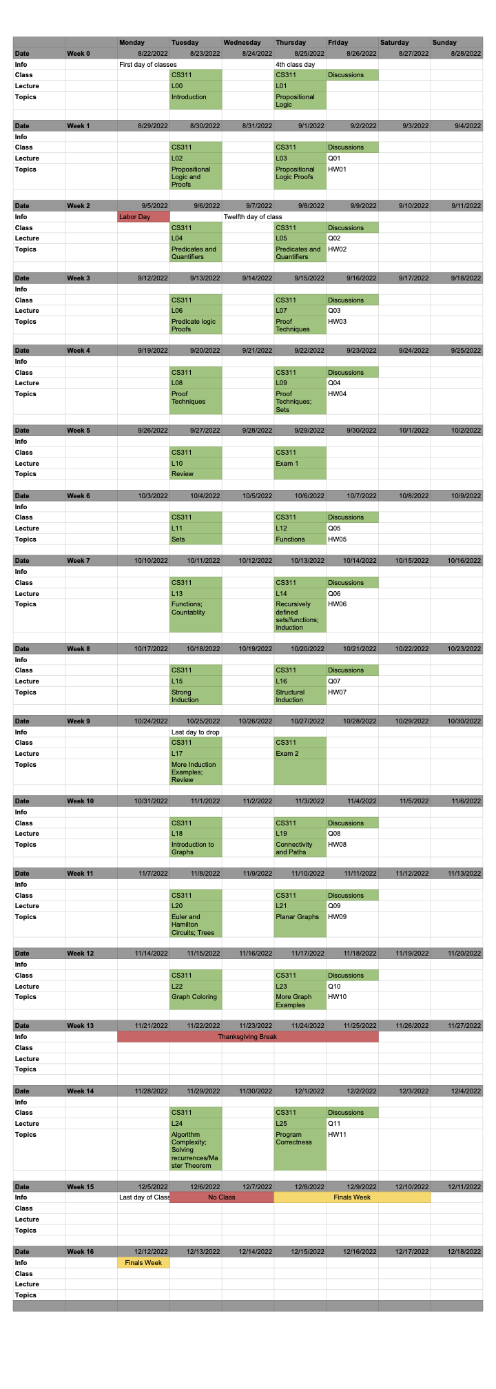 Course Calendar