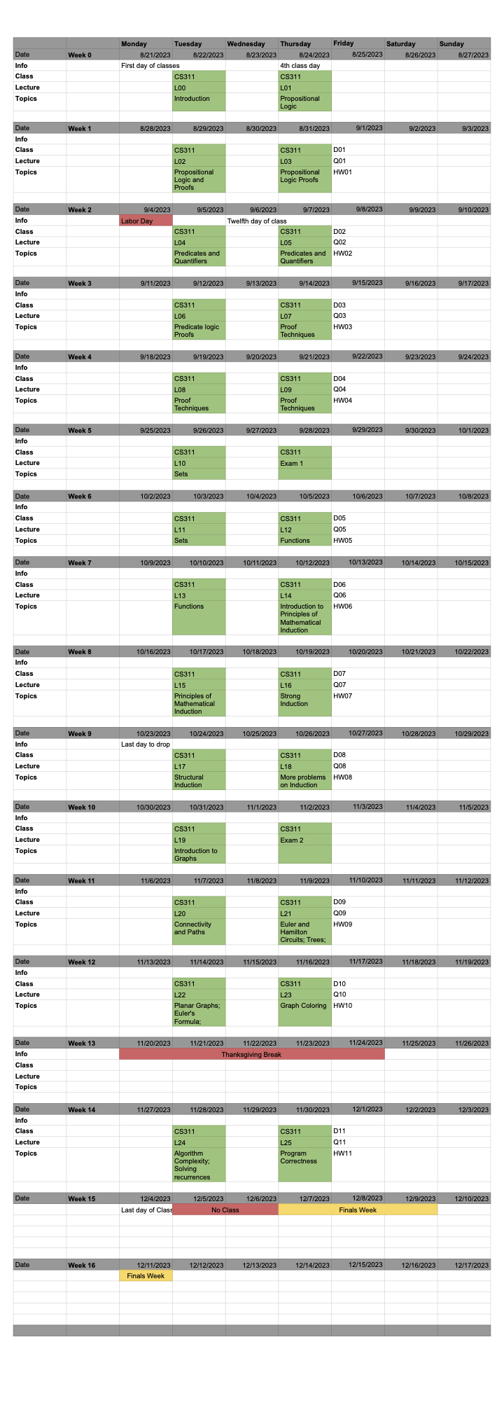 Course Calendar