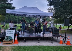 The Beantown Buckaroos on stage in the park