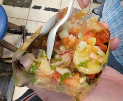 ceviche served in a small chips bag
