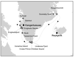 map of the Greenland cruise itinerary