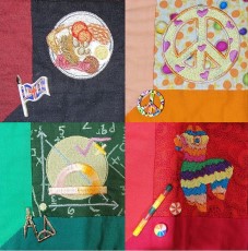 Closeups of embroidery on baby quilt for Iris