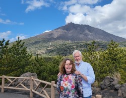 Elaine and Alan with Sakurajima in the background