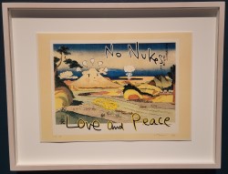 a modern painting, based on The Wave, advocating peace