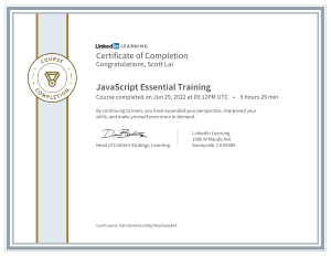 JavaScript course certificate